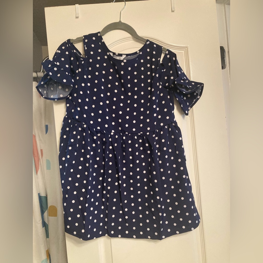 Navy and White Polkadot Maternity Top